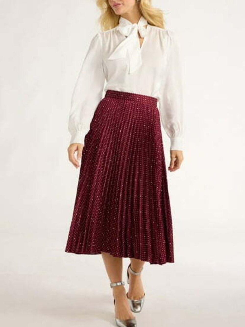 Free Assembly Pleated Polka Dot Midi Skirt XL